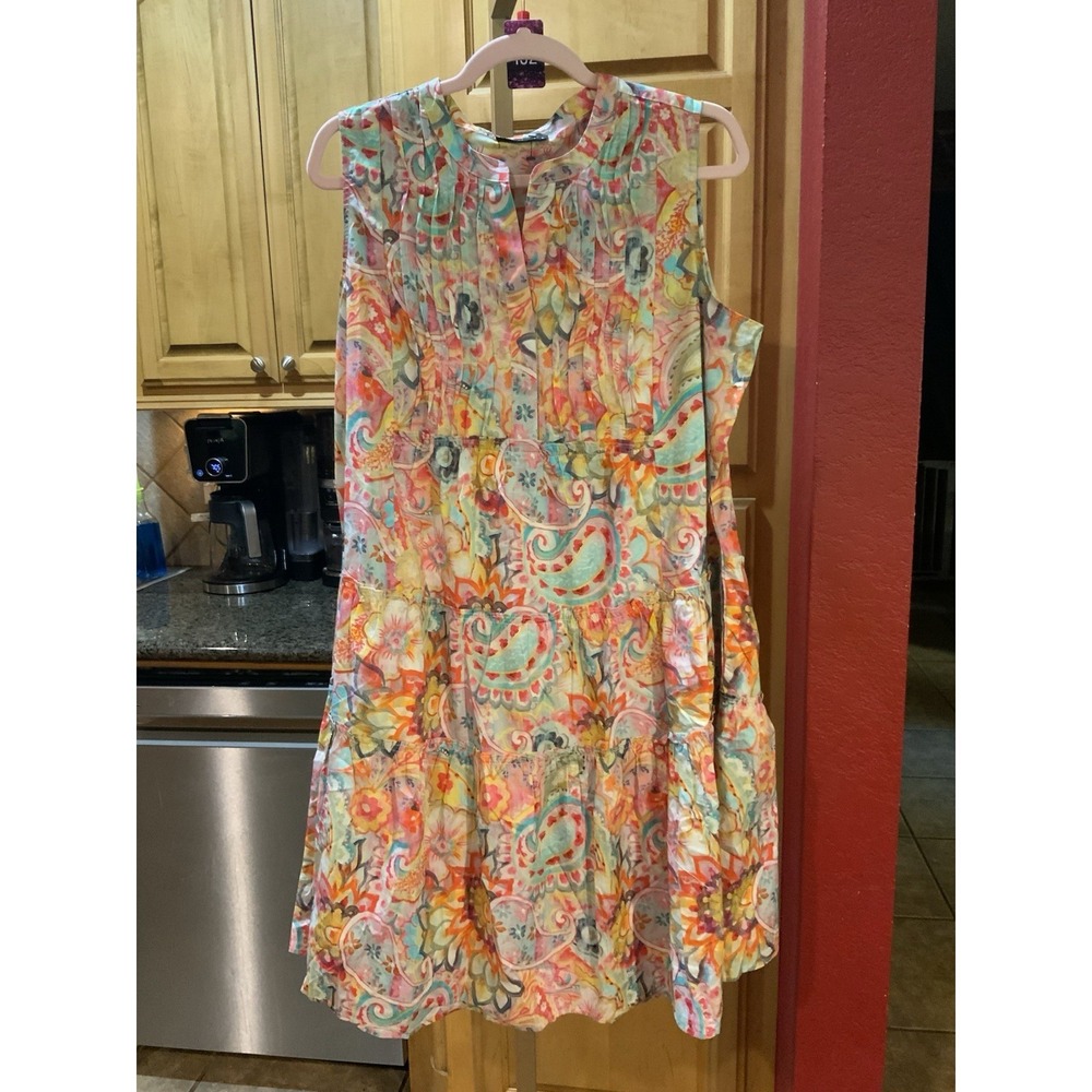 Boho APNY Apparel, Watercolor-Print Dress with Embroidered Accents - Size L 4003